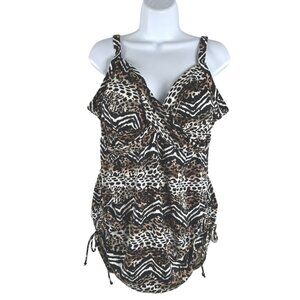 Miraclesuit Tankini Swim Top Womens 18W Animal Print Ruched‎ SW-2074